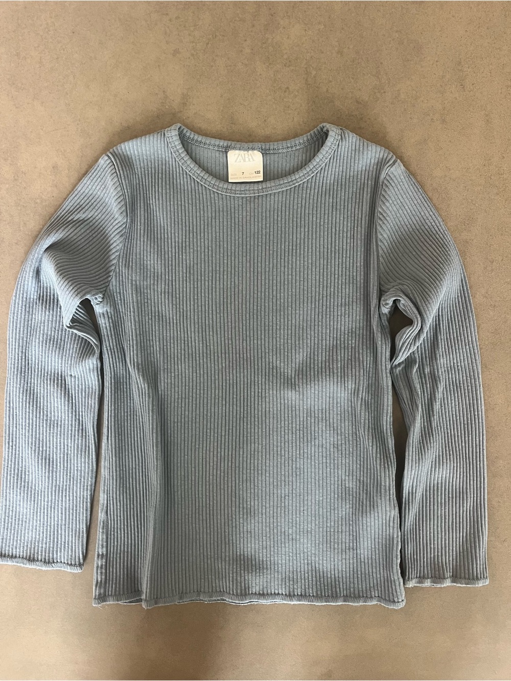 Zara - Girls Dusty Blue Ribbed Crewneck long sleeve tee - Size 7 - Like new